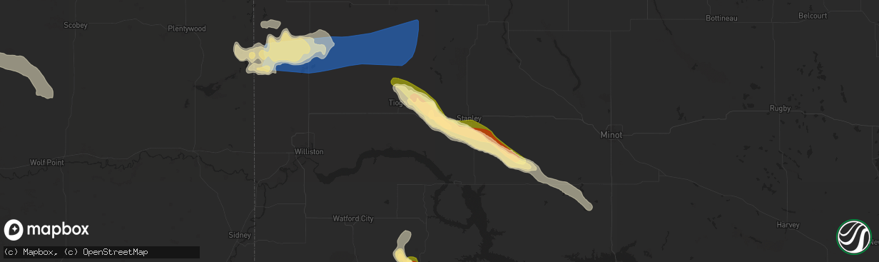 Hail map in Ross, ND on July 12, 2024