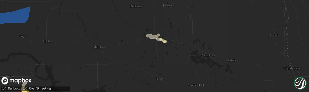 Hail map in Rugby, ND on July 12, 2024