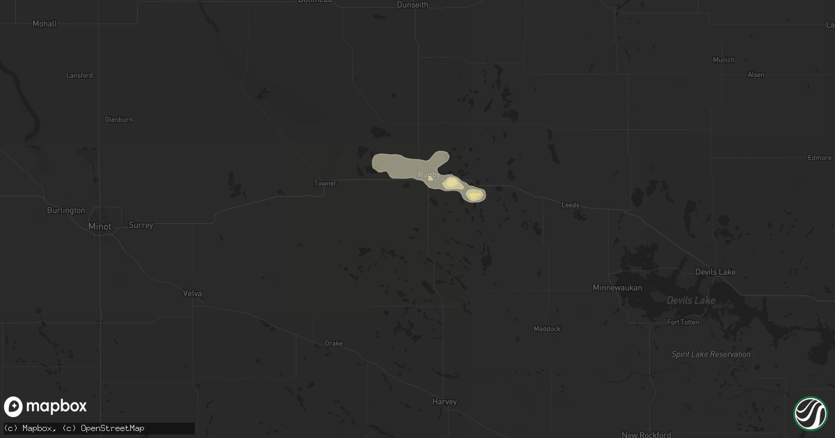 Hail map in Rugby, ND on July 12, 2024