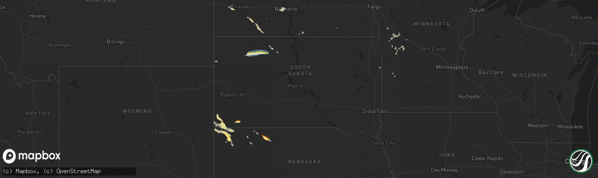 Hail map in South Dakota on July 12, 2024