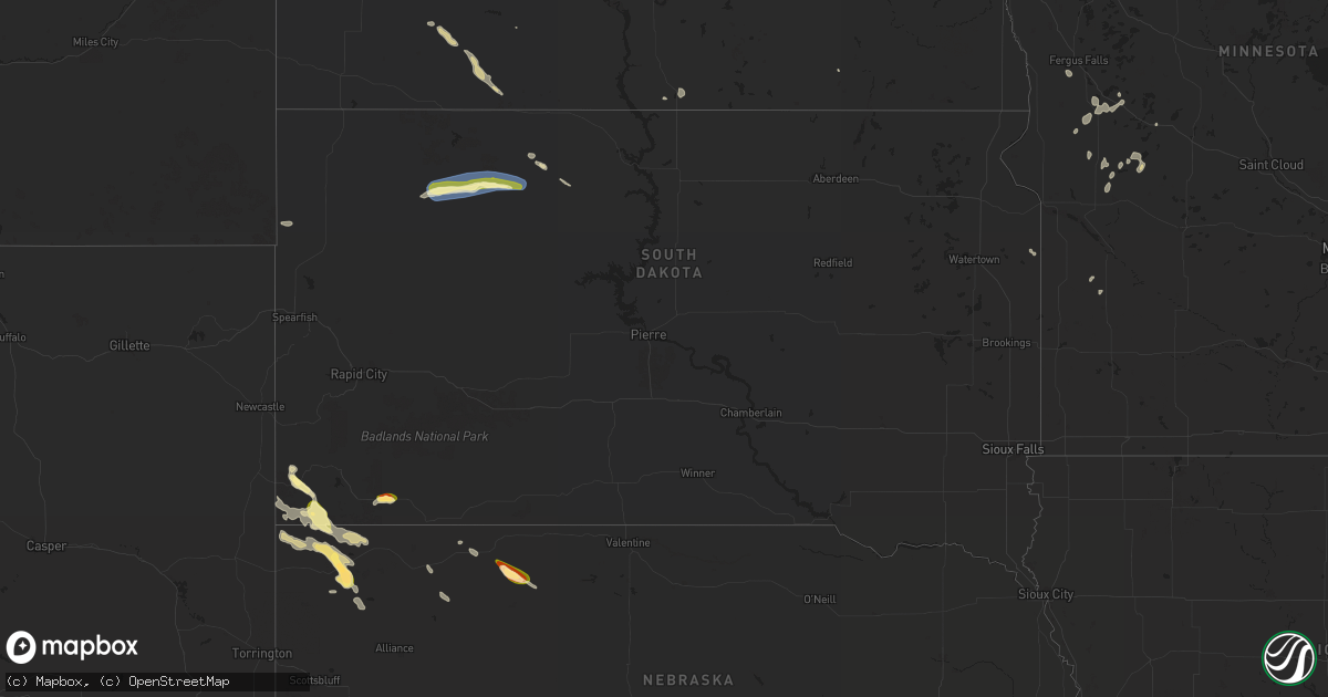 Hail map in South Dakota on July 12, 2024