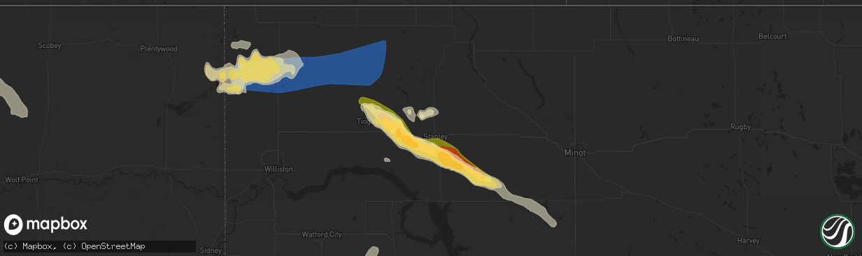 Hail map in Stanley, ND on July 12, 2024