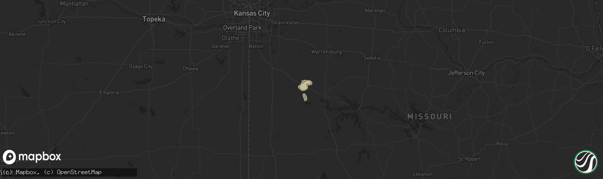 Hail map in Urich, MO on July 12, 2024