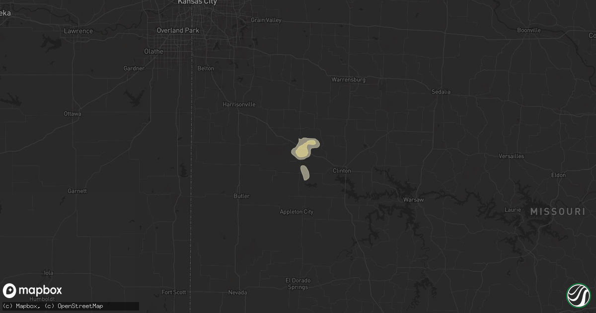 Hail map in Urich, MO on July 12, 2024