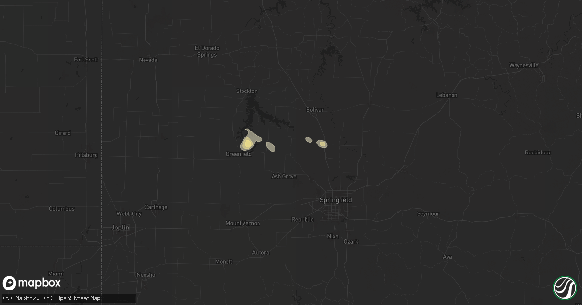 Hail map in Walnut Grove, MO on July 12, 2024
