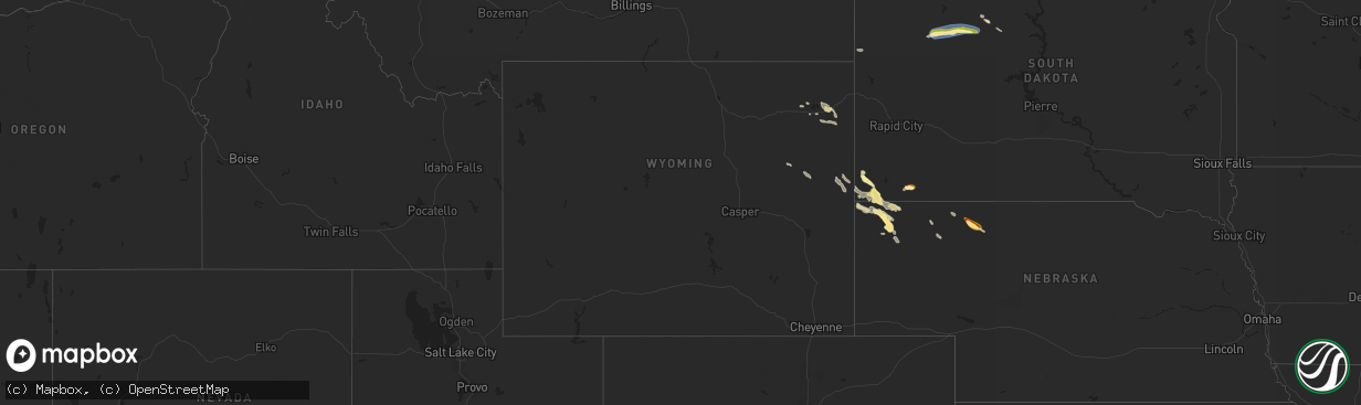 Hail map in Wyoming on July 12, 2024