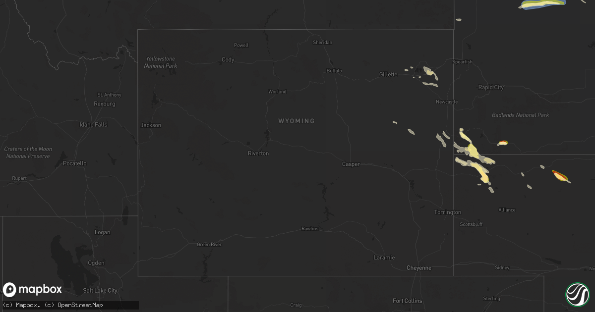 Hail map in Wyoming on July 12, 2024