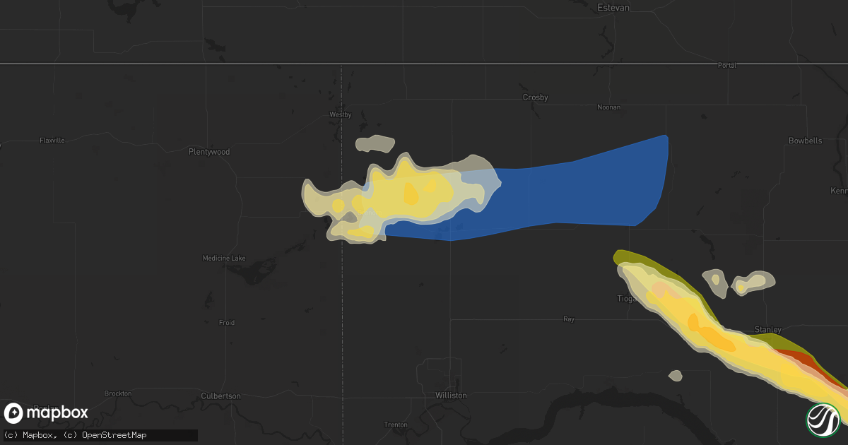 Hail map in Zahl, ND on July 12, 2024