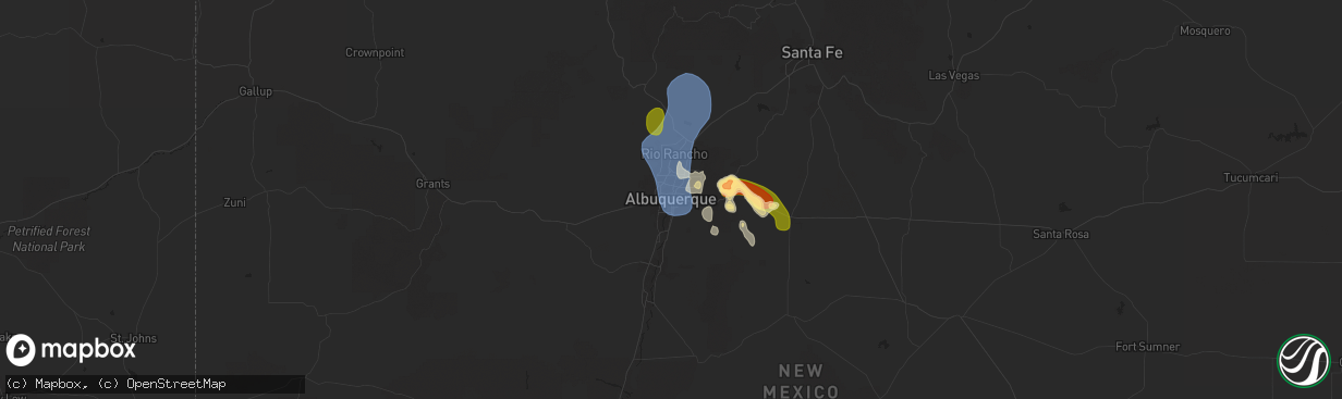 Hail map in Albuquerque, NM on July 12, 2025