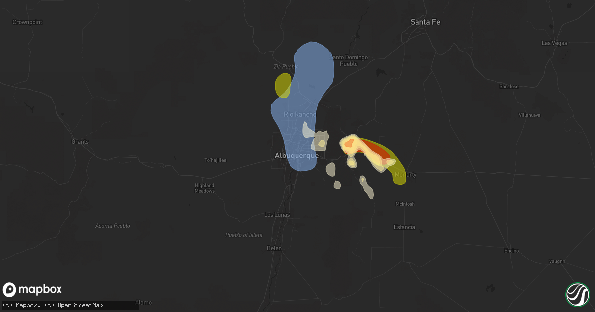 Hail map in Albuquerque, NM on July 12, 2025