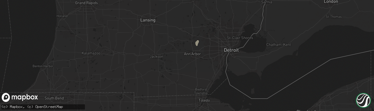 Hail map in Ann Arbor, MI on July 12, 2025