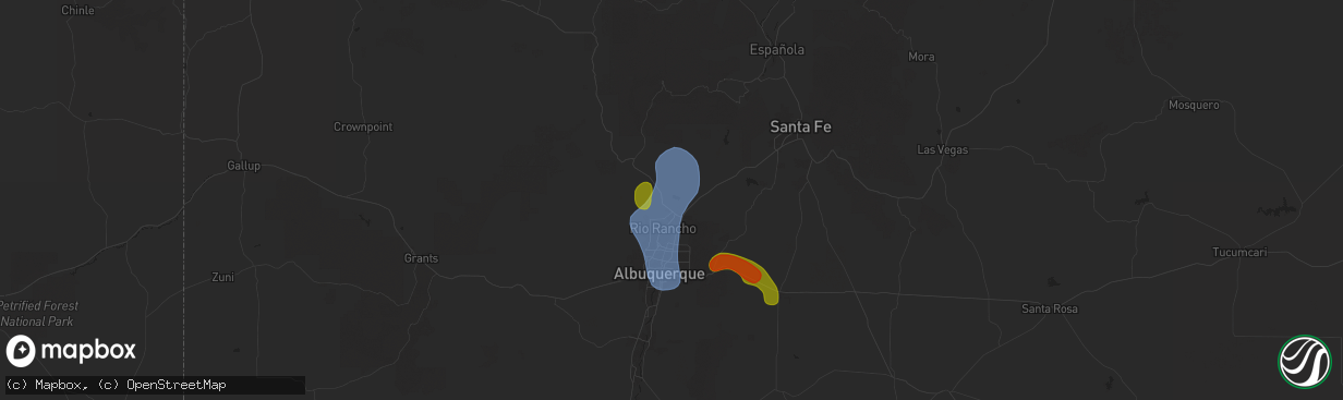 Hail map in Bernalillo, NM on July 12, 2025