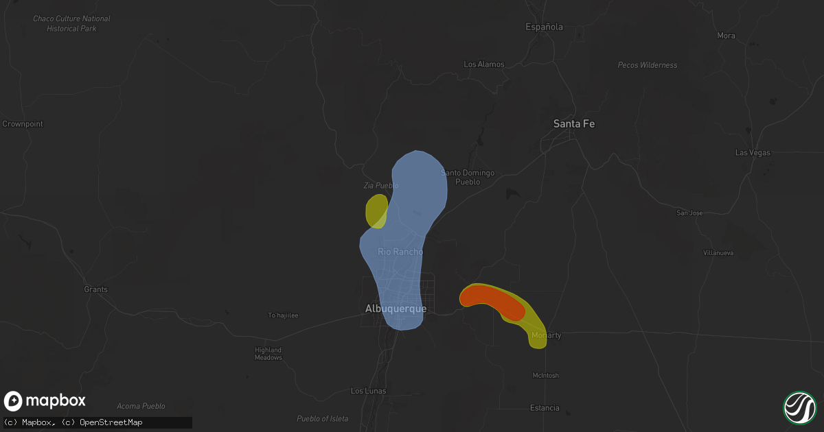 Hail map in Bernalillo, NM on July 12, 2025