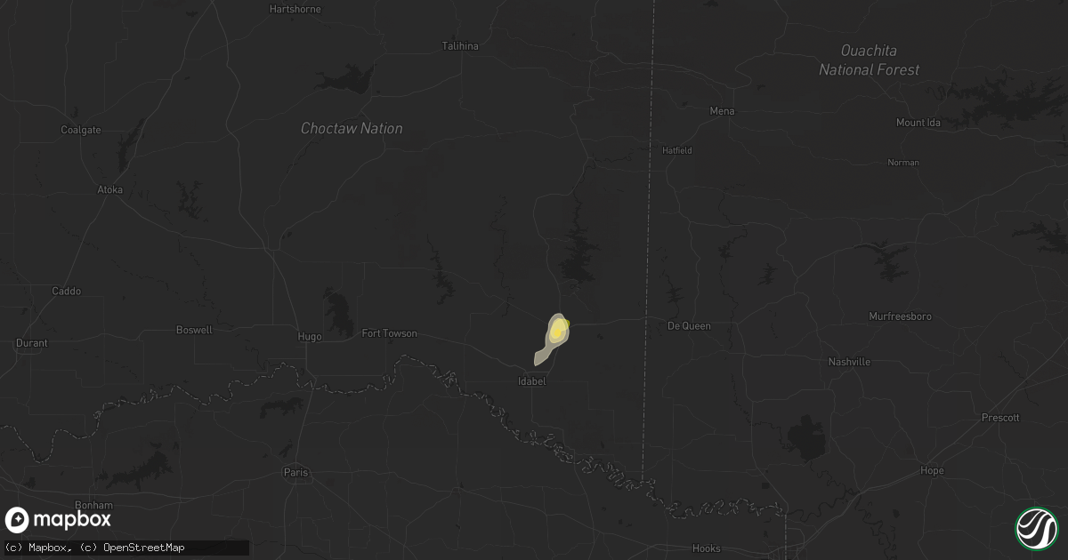 Hail map in Broken Bow, OK on July 12, 2025