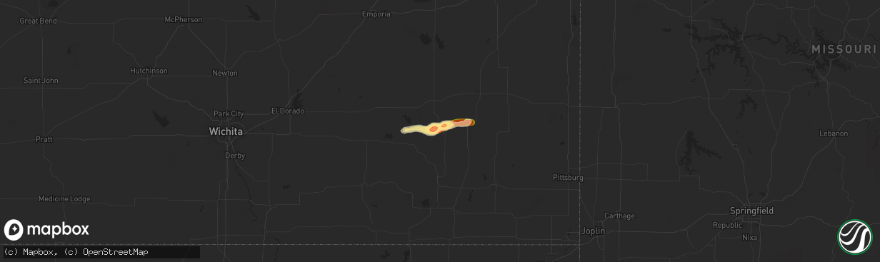 Hail map in Buffalo, KS on July 12, 2025
