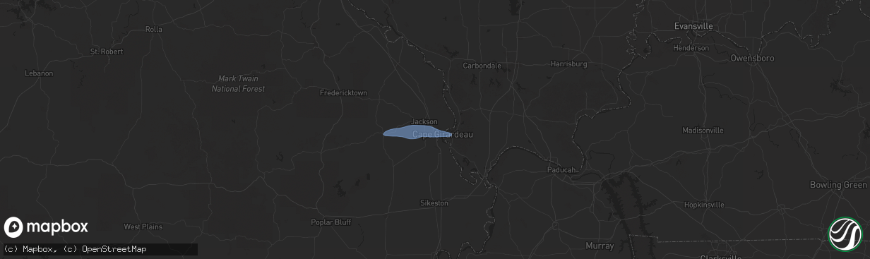 Hail map in Cape Girardeau, MO on July 12, 2025