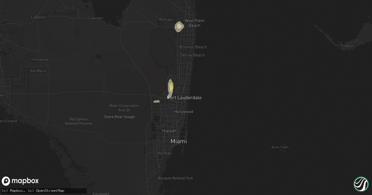 Hail map in Fort Lauderdale, FL on July 12, 2025