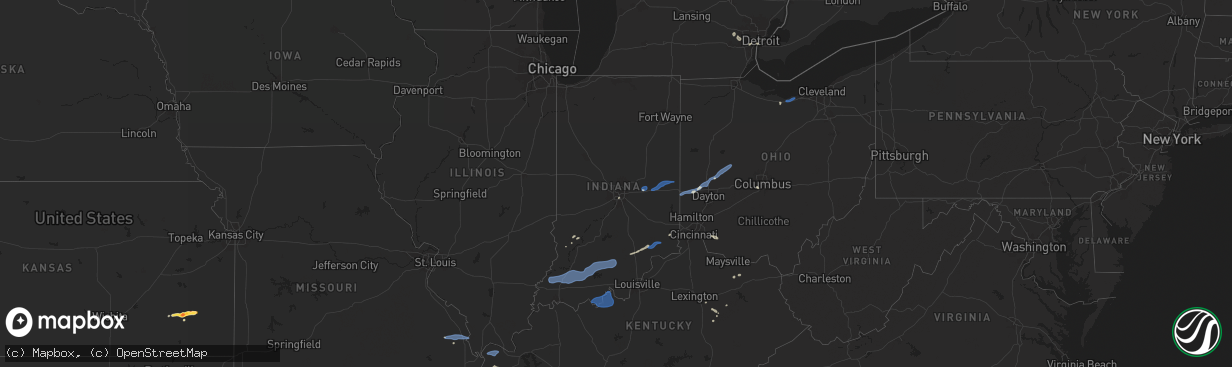 Hail map in Indiana on July 12, 2025