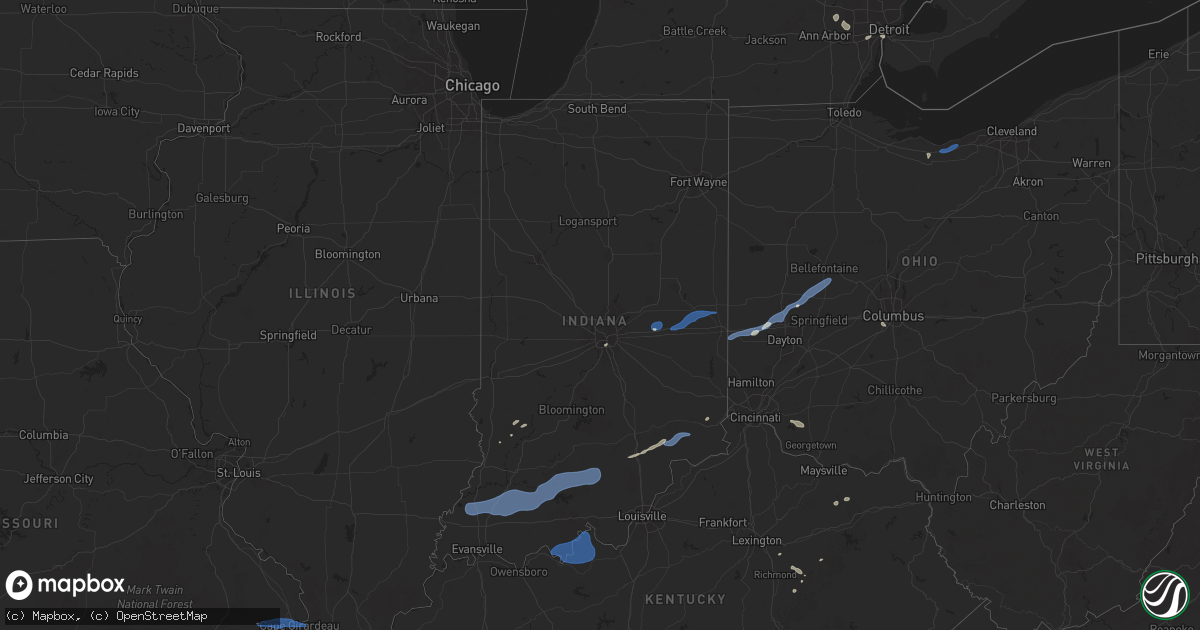 Hail map in Indiana on July 12, 2025