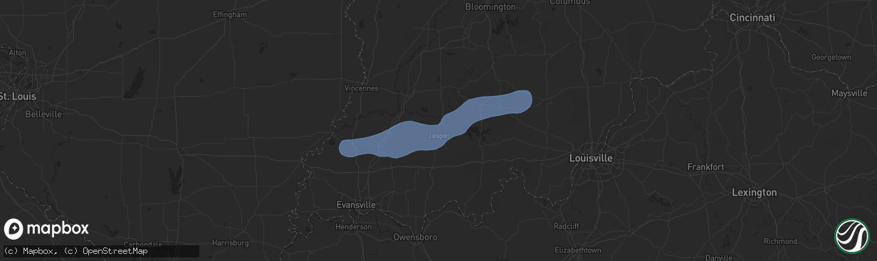Hail map in Jasper, IN on July 12, 2025
