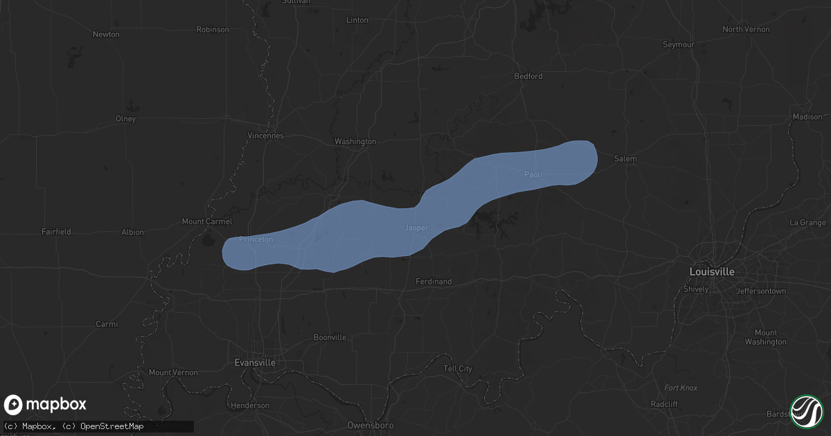 Hail map in Jasper, IN on July 12, 2025