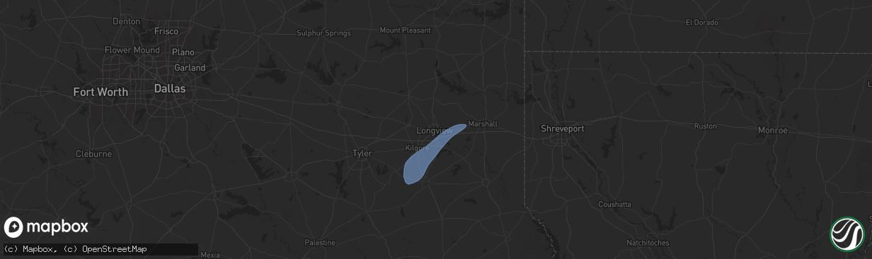 Hail map in Longview, TX on July 12, 2025