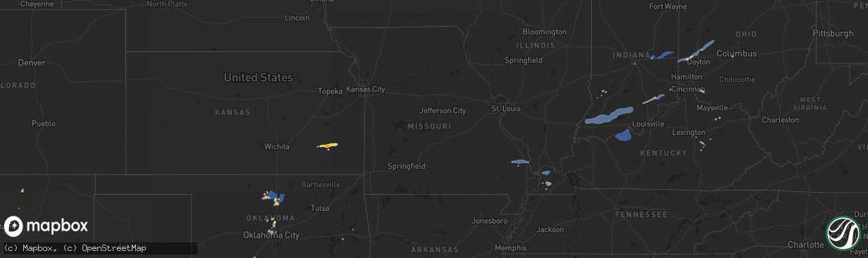 Hail map in Missouri on July 12, 2025