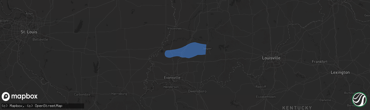 Hail map in Oakland City, IN on July 12, 2025