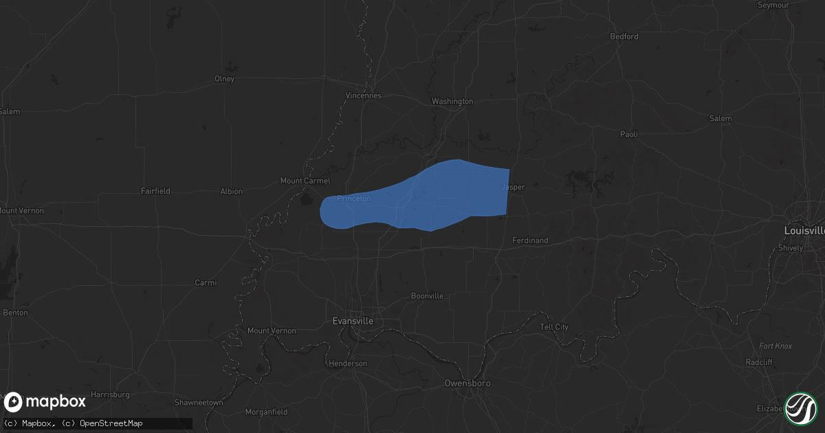 Hail map in Oakland City, IN on July 12, 2025