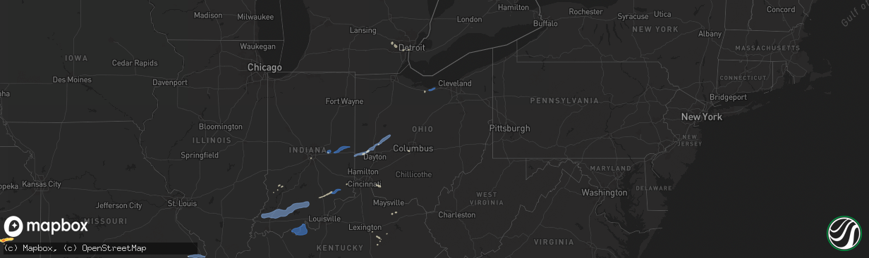 Hail map in Ohio on July 12, 2025
