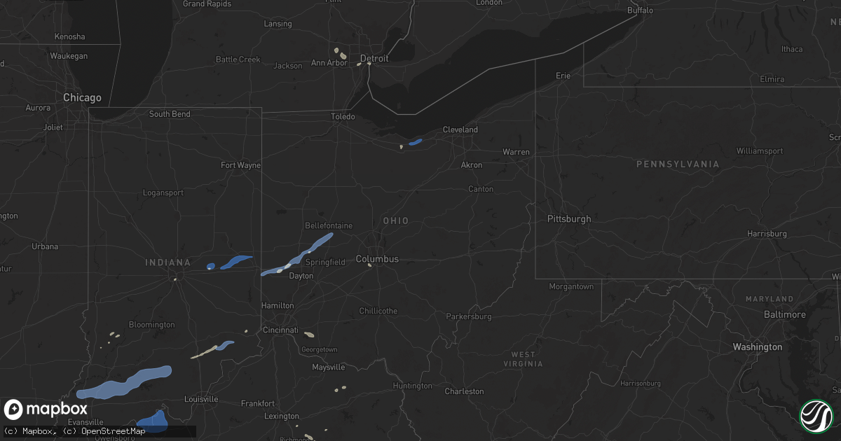 Hail map in Ohio on July 12, 2025
