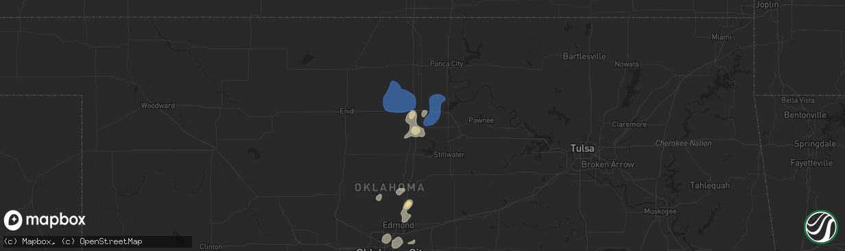 Hail map in Perry, OK on July 12, 2025