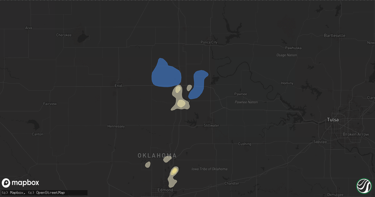 Hail map in Perry, OK on July 12, 2025