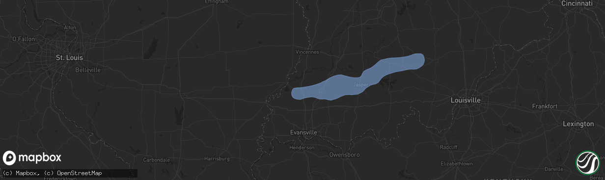 Hail map in Princeton, IN on July 12, 2025