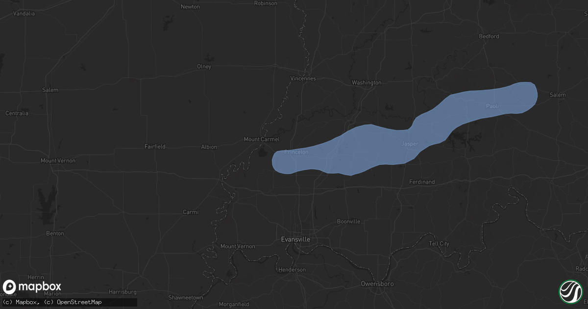 Hail map in Princeton, IN on July 12, 2025
