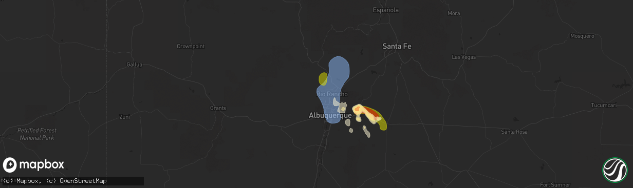 Hail map in Rio Rancho, NM on July 12, 2025