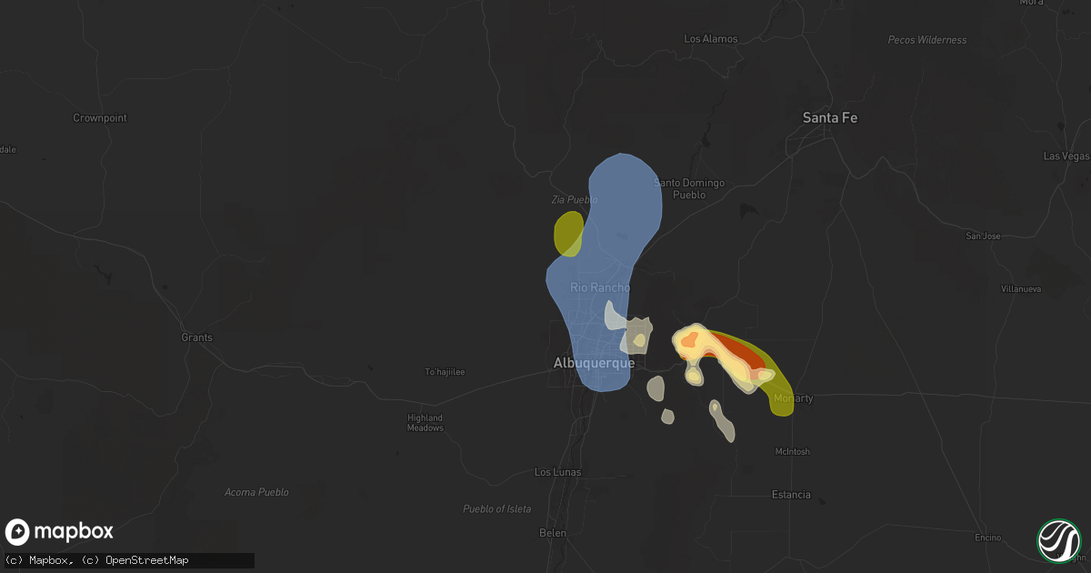 Hail map in Rio Rancho, NM on July 12, 2025