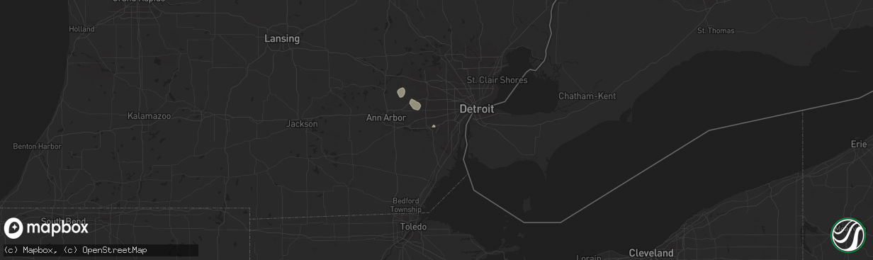 Hail map in Romulus, MI on July 12, 2025