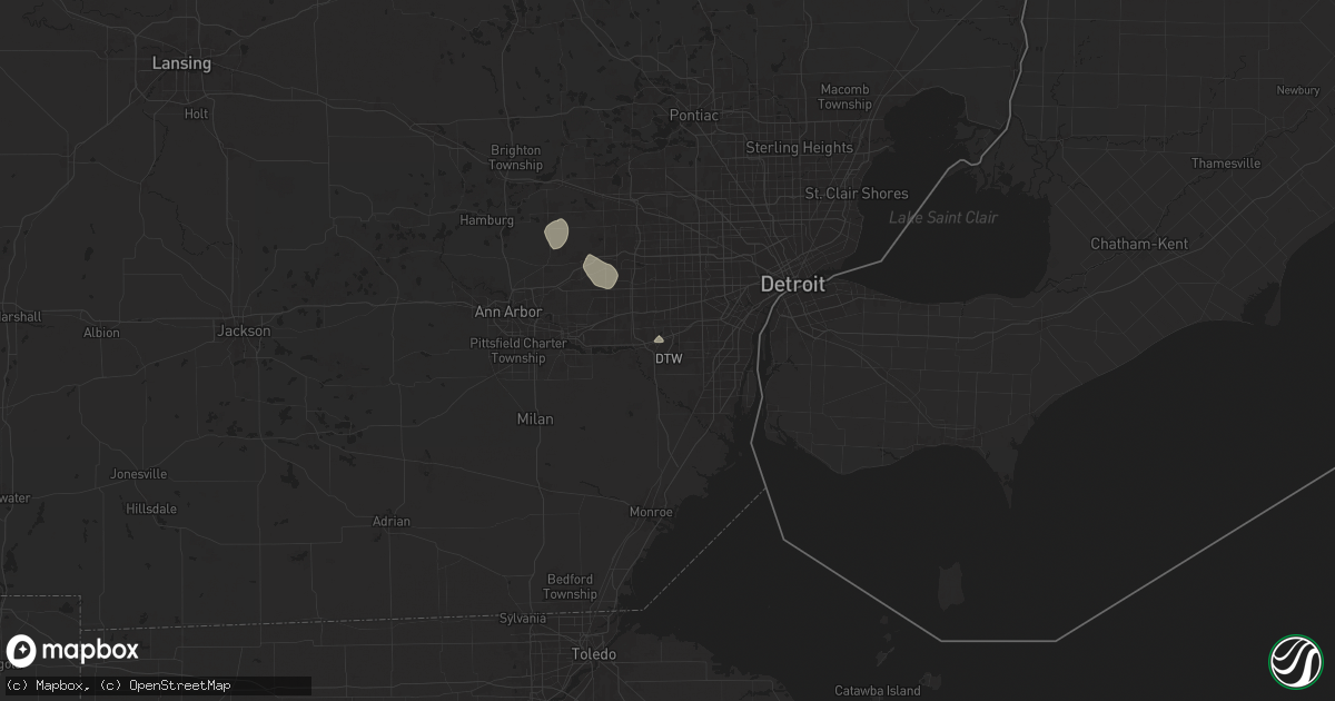 Hail map in Romulus, MI on July 12, 2025