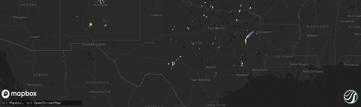 Hail map in Texas on July 12, 2025