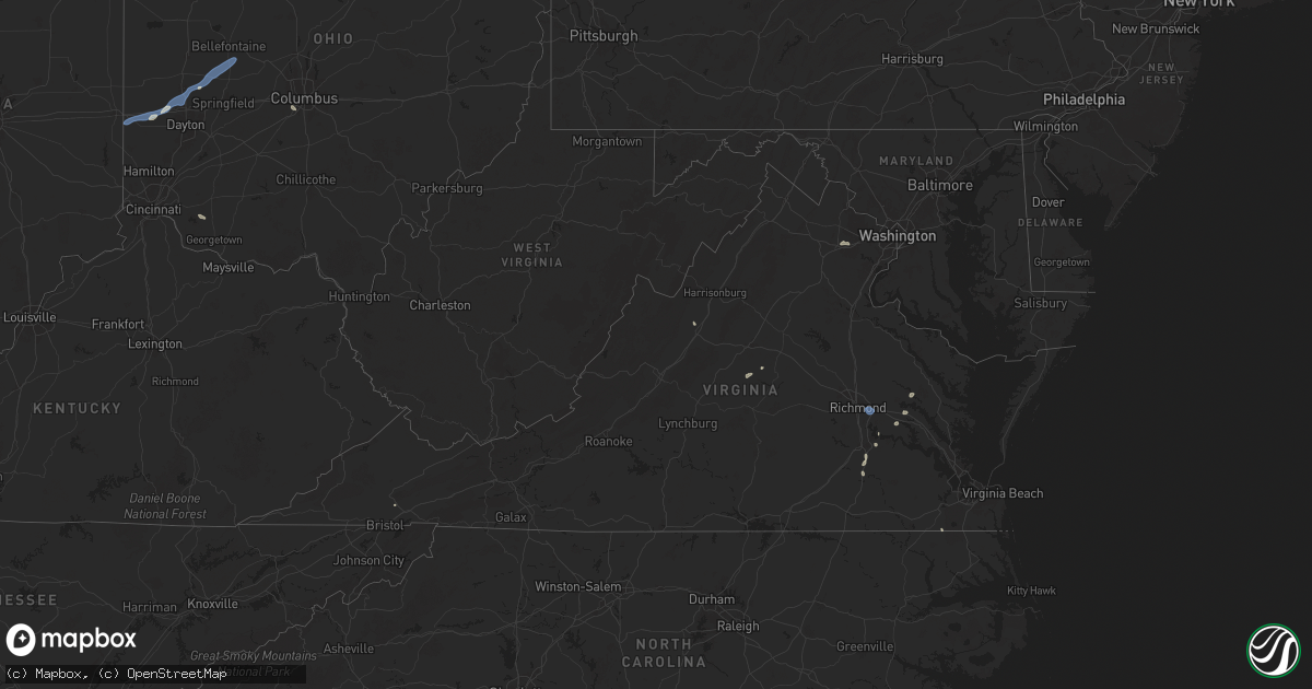 Hail map in Virginia on July 12, 2025