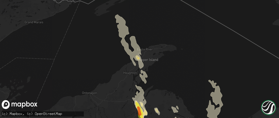 Hail map in Ahmeek, MI on July 12, 2026