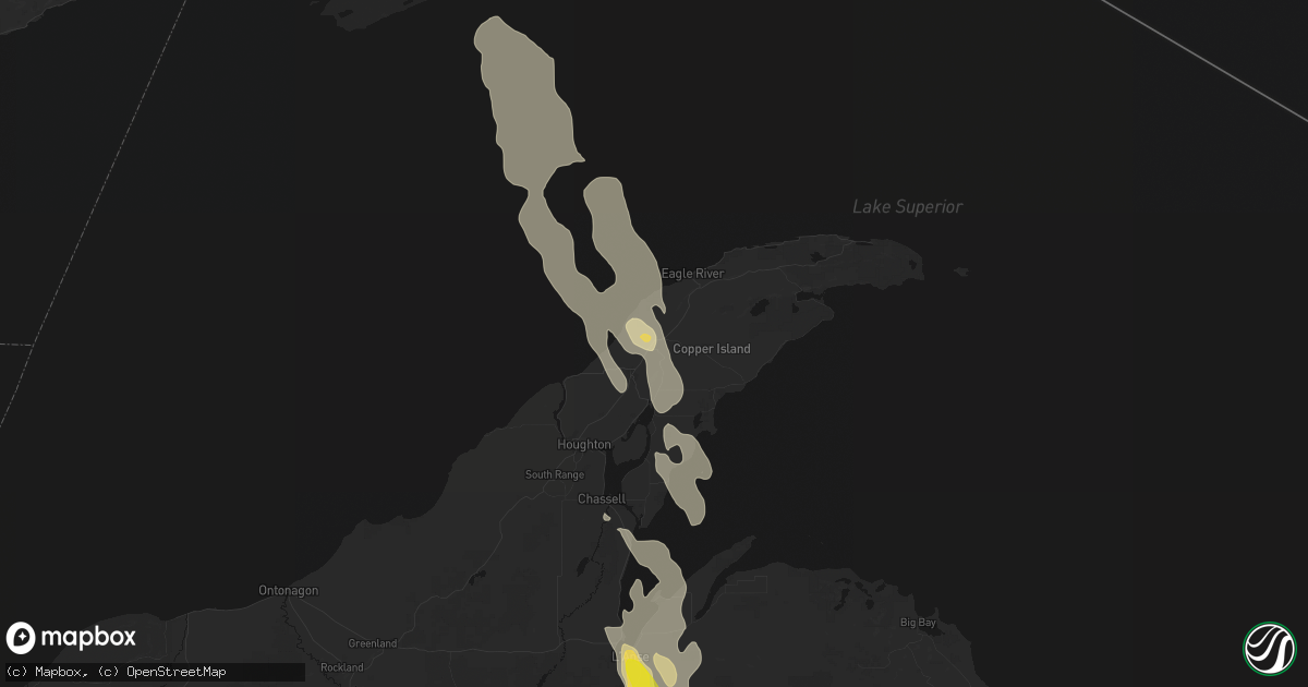 Hail map in Ahmeek, MI on July 12, 2026