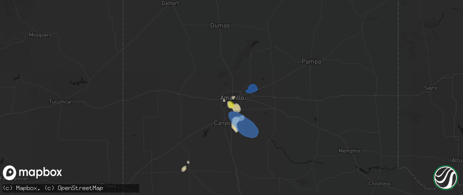 Hail map in Amarillo, TX on July 12, 2026