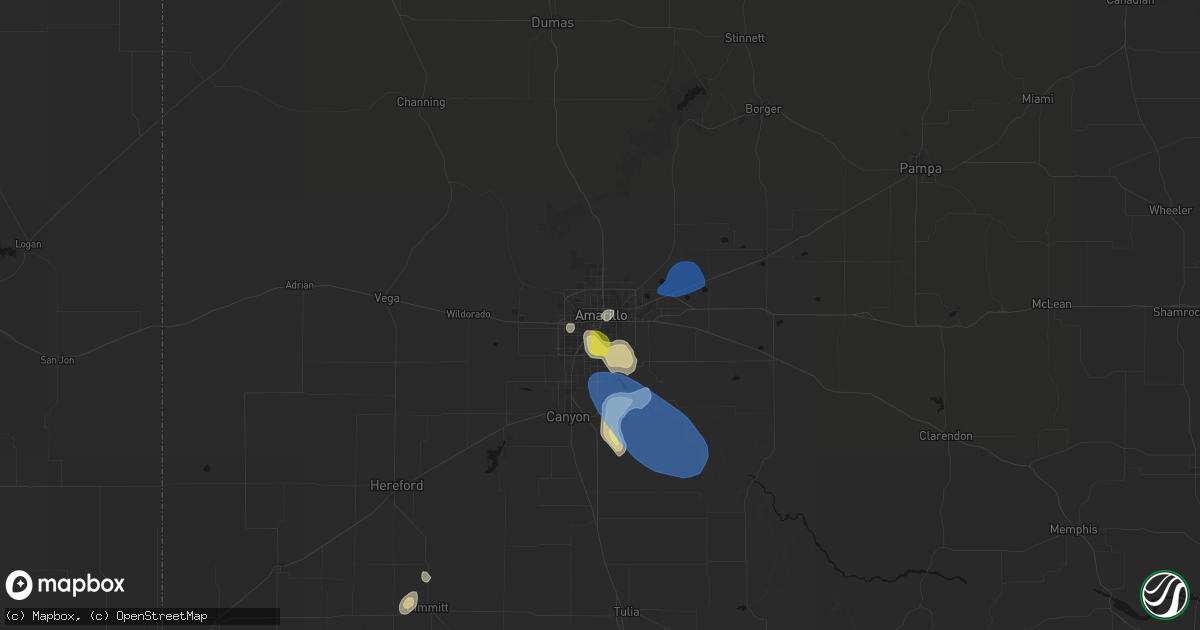 Hail map in Amarillo, TX on July 12, 2026