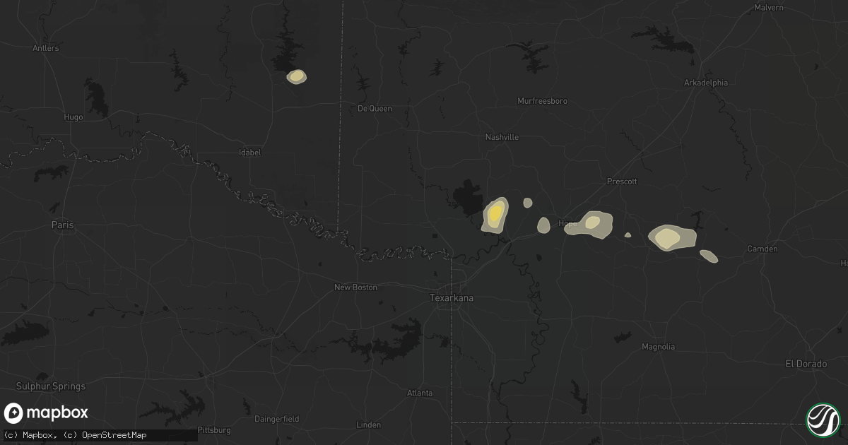 Hail map in Ashdown, AR on July 12, 2026