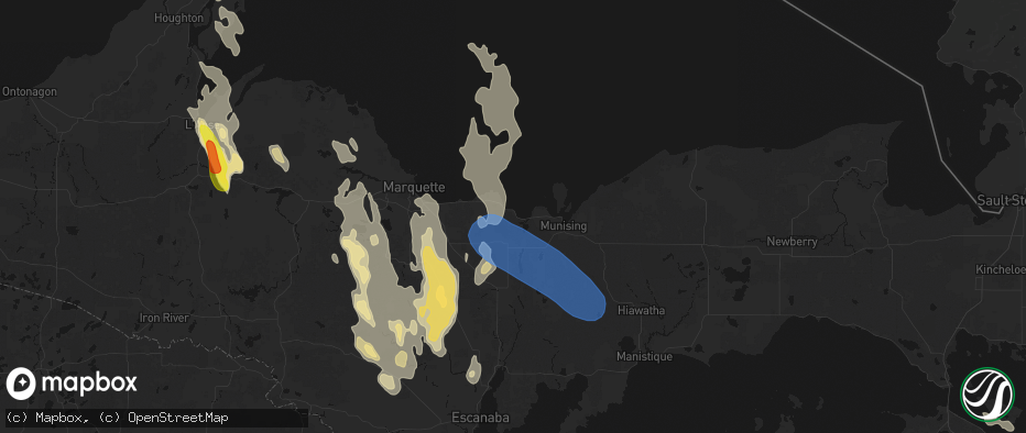Hail map in Au Train, MI on July 12, 2026