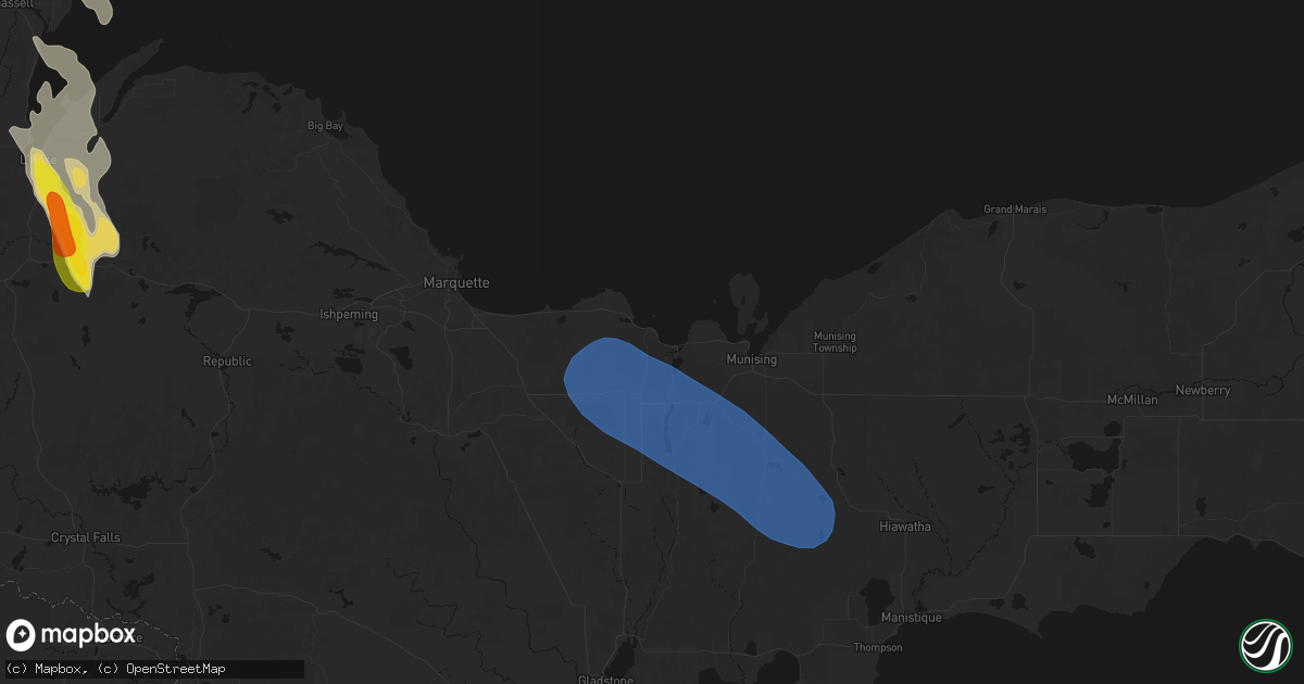Hail map in Au Train, MI on July 12, 2026