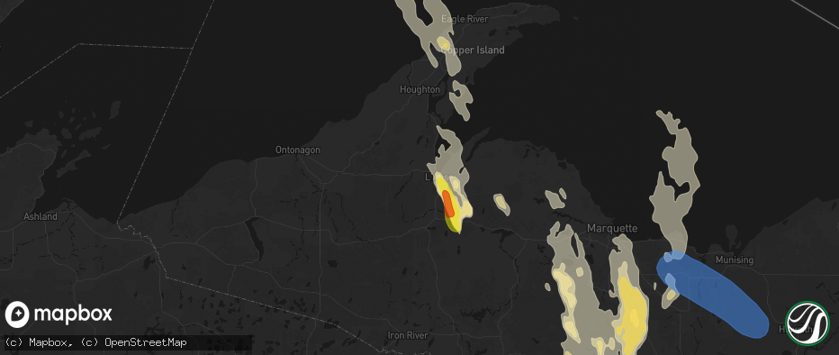 Hail map in Baraga, MI on July 12, 2026