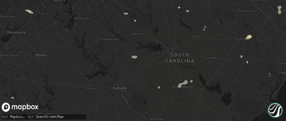 Hail map in Batesburg, SC on July 12, 2026